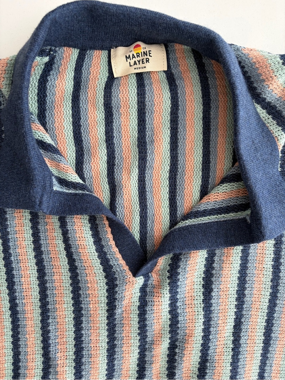 Marine Layer Mens Liam Sweater Knit Striped Polo sz medium - Picture 5 of 6